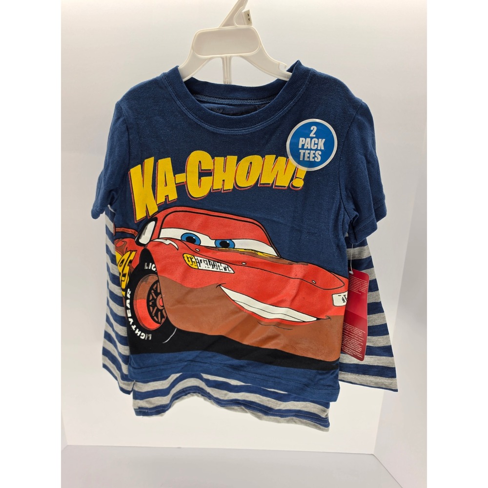 Disney Pixar Cars Lightning McQueen 2 Pack Shirts Toddler 3T Navy Striped NWT